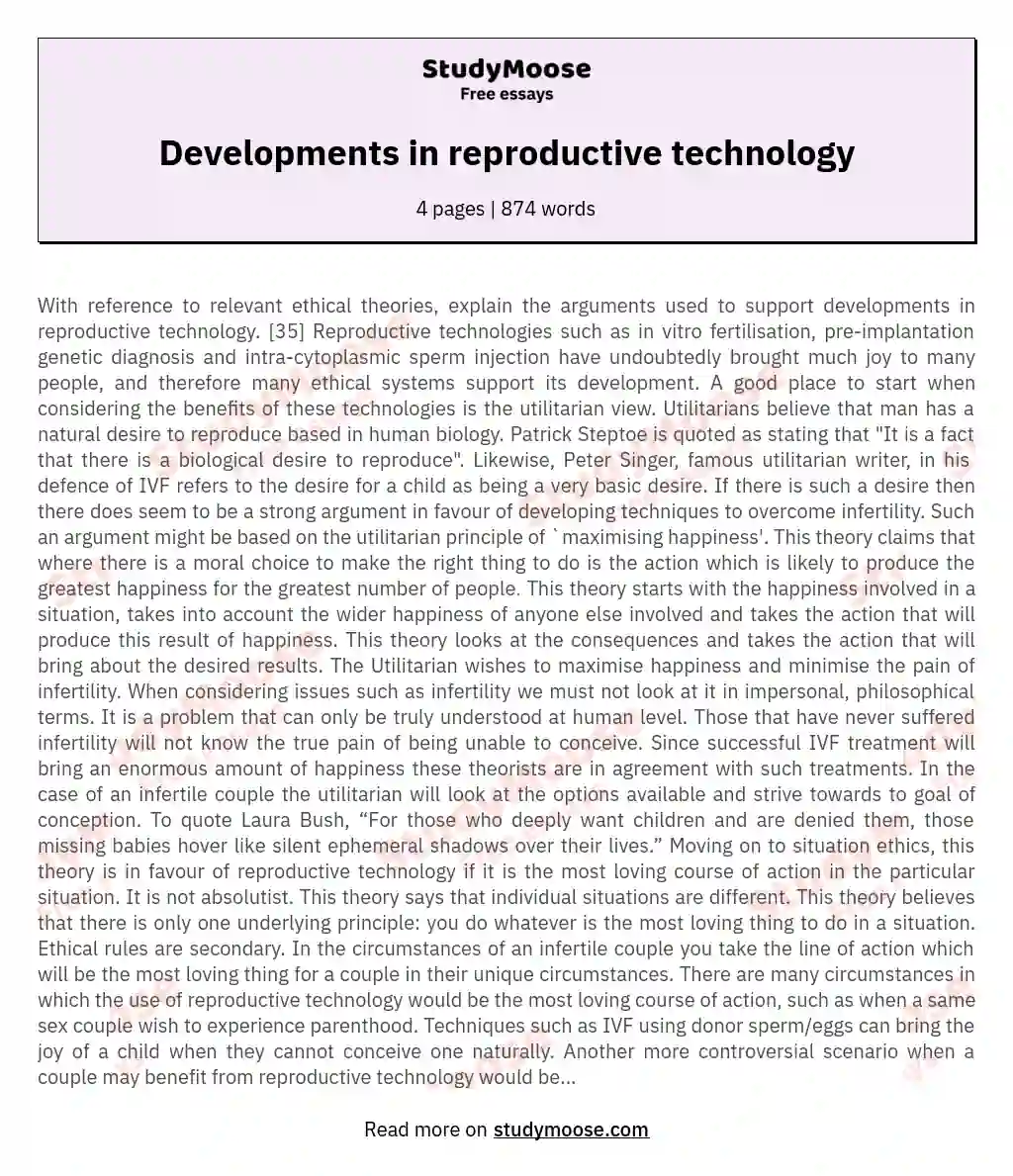 Developments in reproductive technology