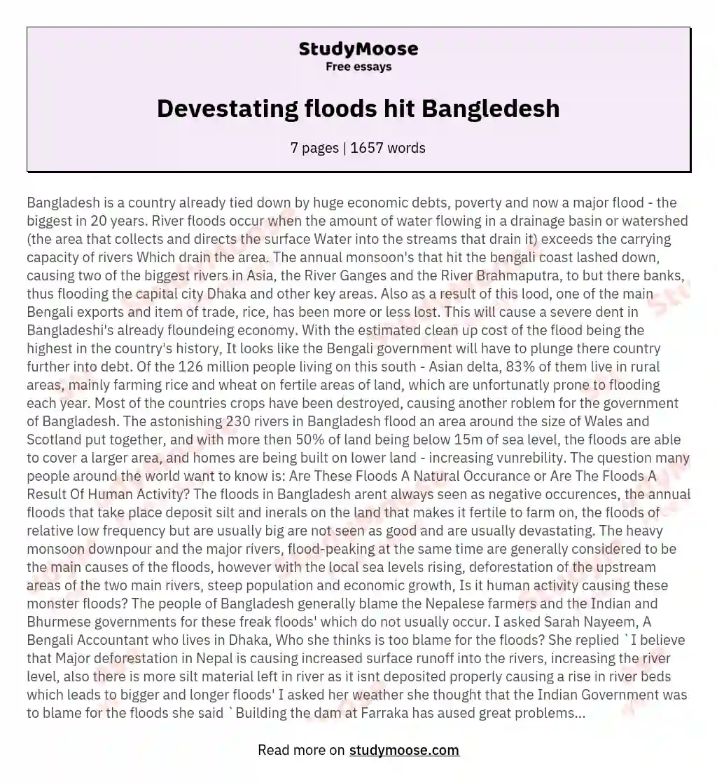 Devestating floods hit Bangledesh essay
