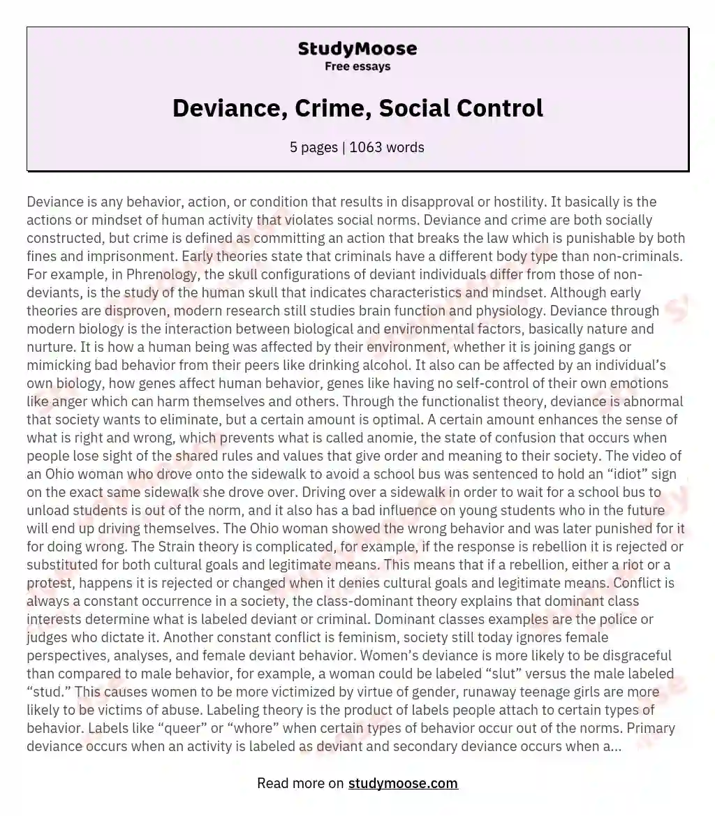 Deviance, Crime, Social Control