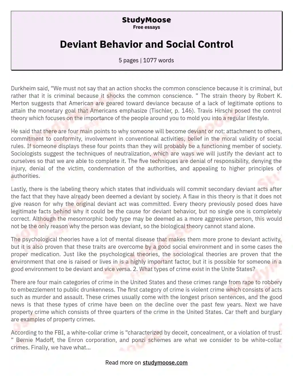 Societal Factors and Deviant Behavior: A Comprehensive Analysis essay