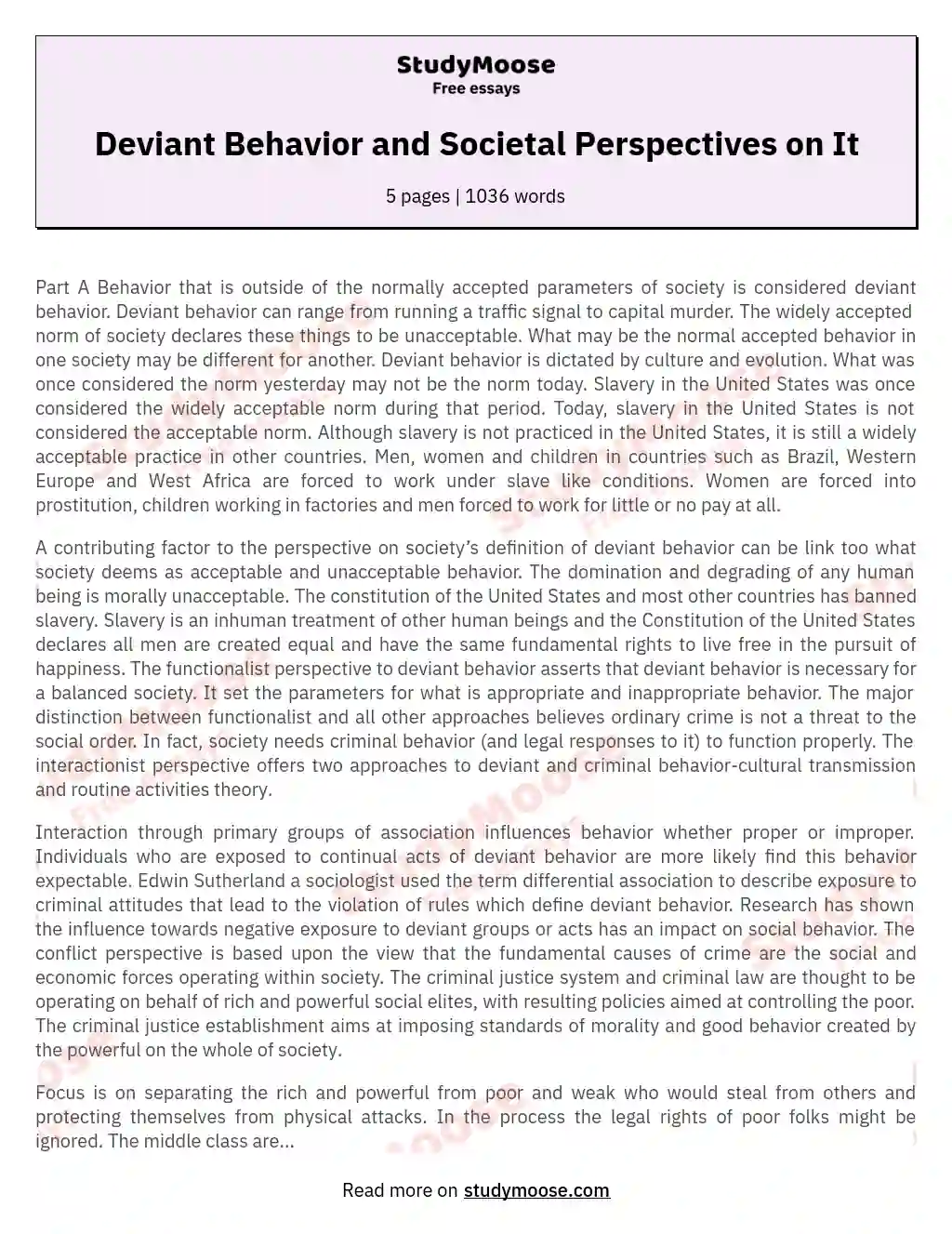 Deviant Behavior and Societal Perspectives on It essay