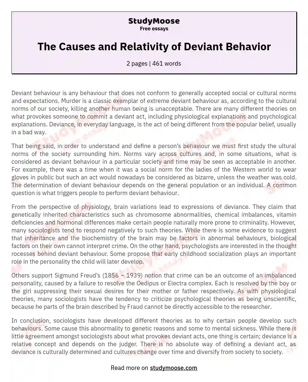 The Causes and Relativity of Deviant Behavior essay