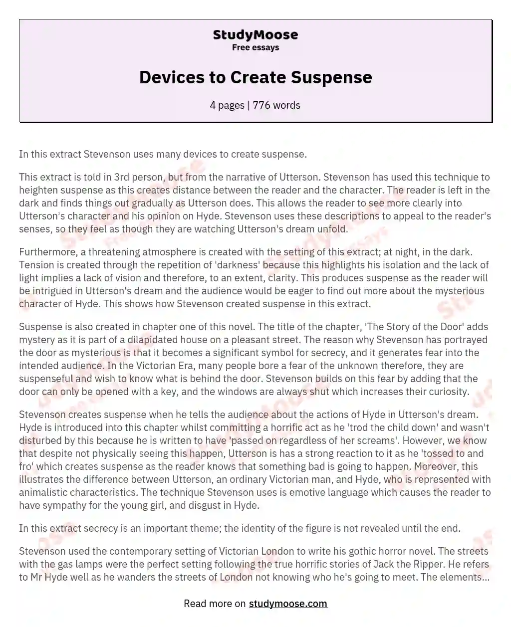 Devices to Create Suspense essay