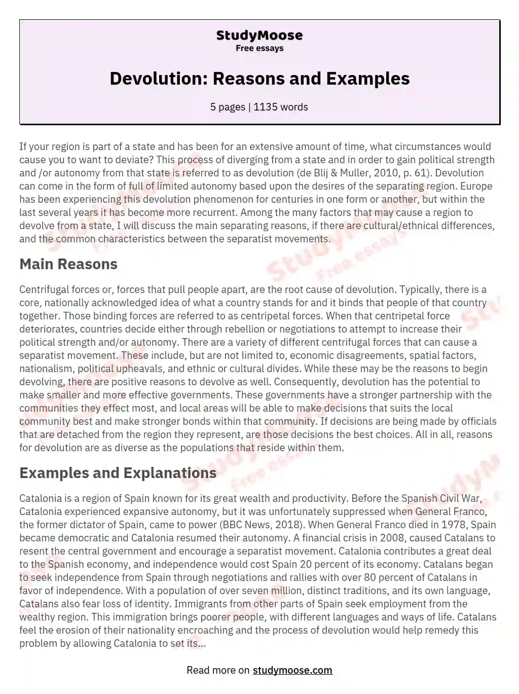 Devolution: Reasons and Examples essay