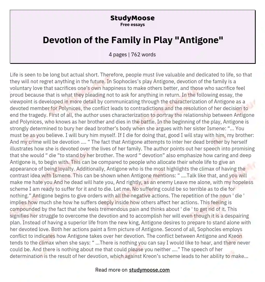 Devotion of the Family in Play "Antigone" essay