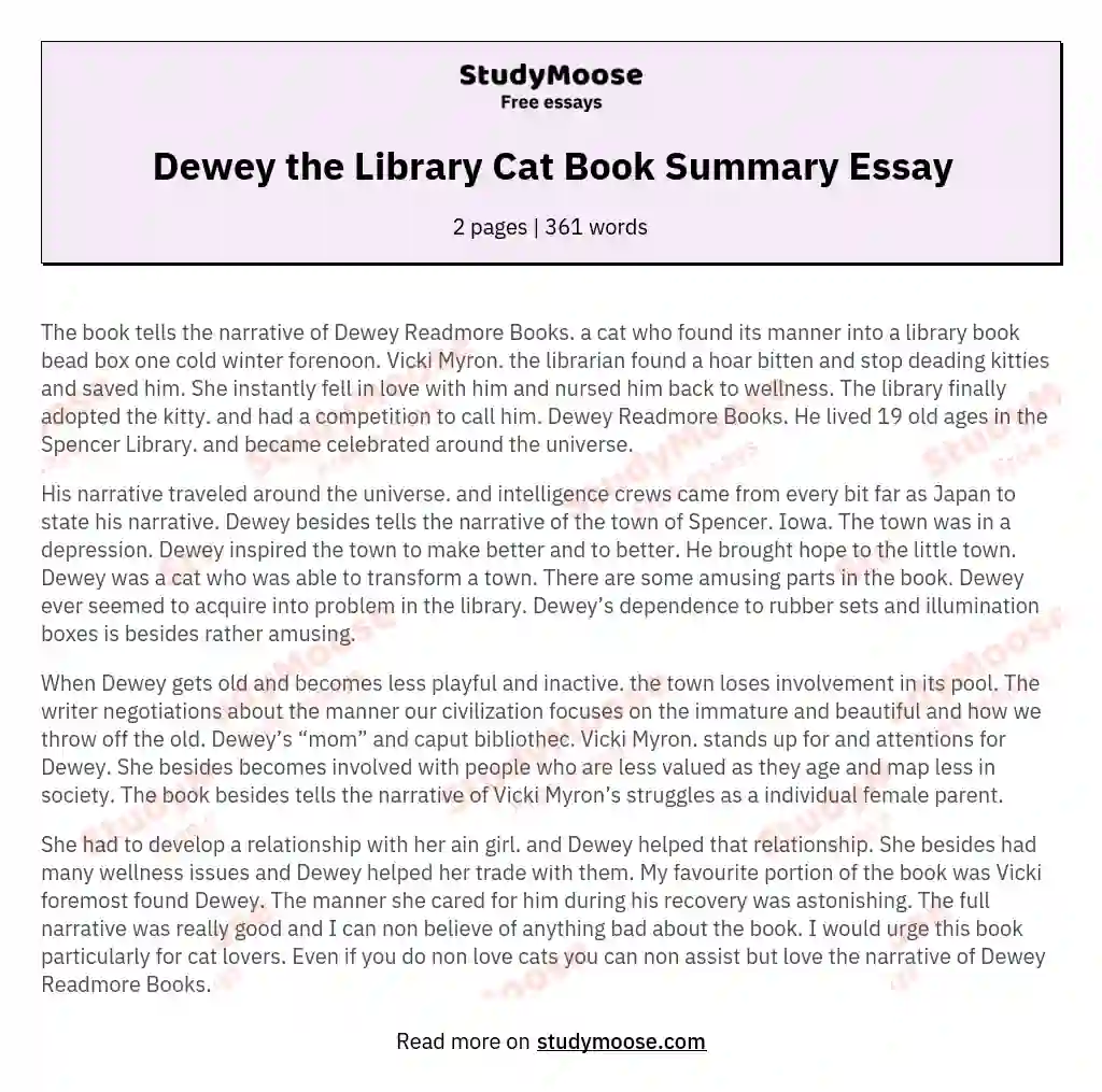 Dewey the Library Cat Book Summary Essay essay