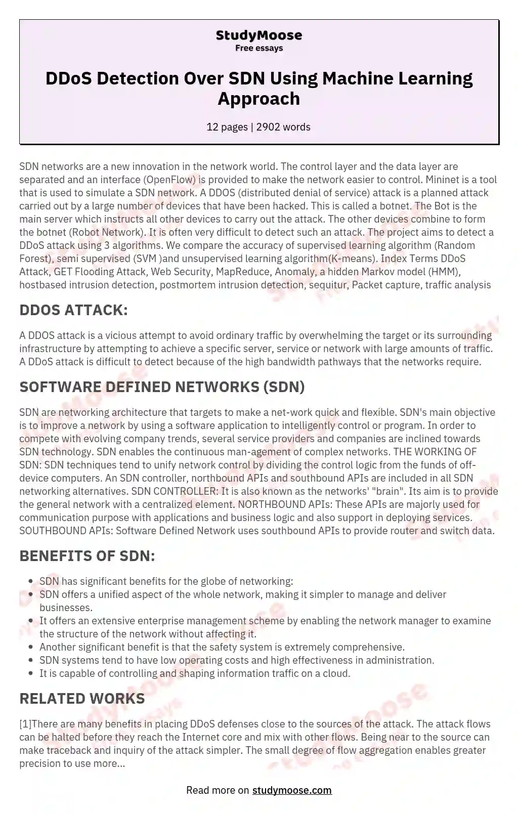 DDoS Detection Over SDN Using Machine Learning Approach