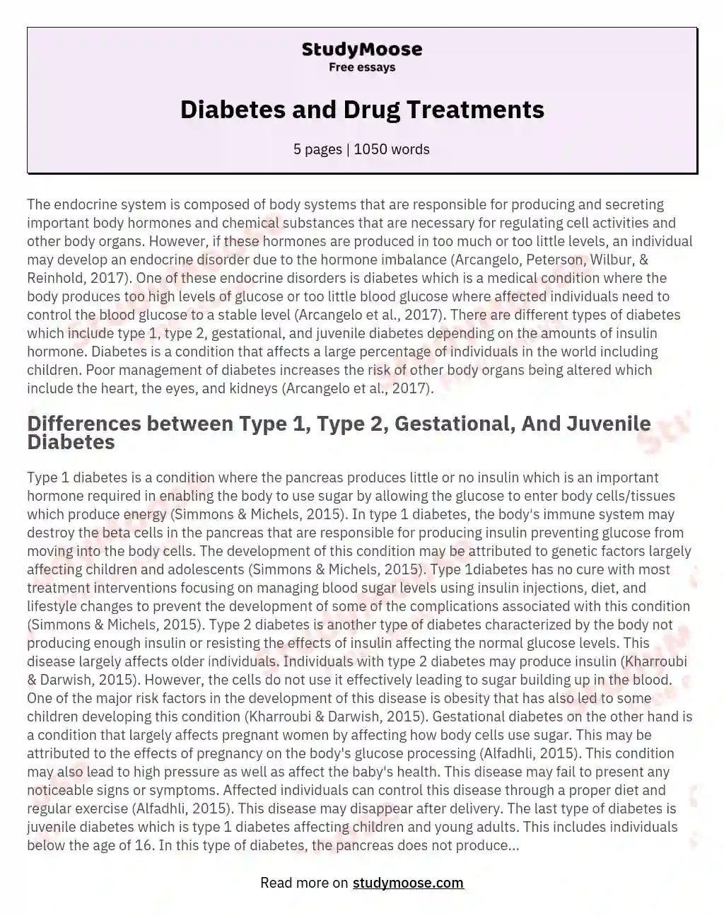 Diabetes and Drug Treatments essay