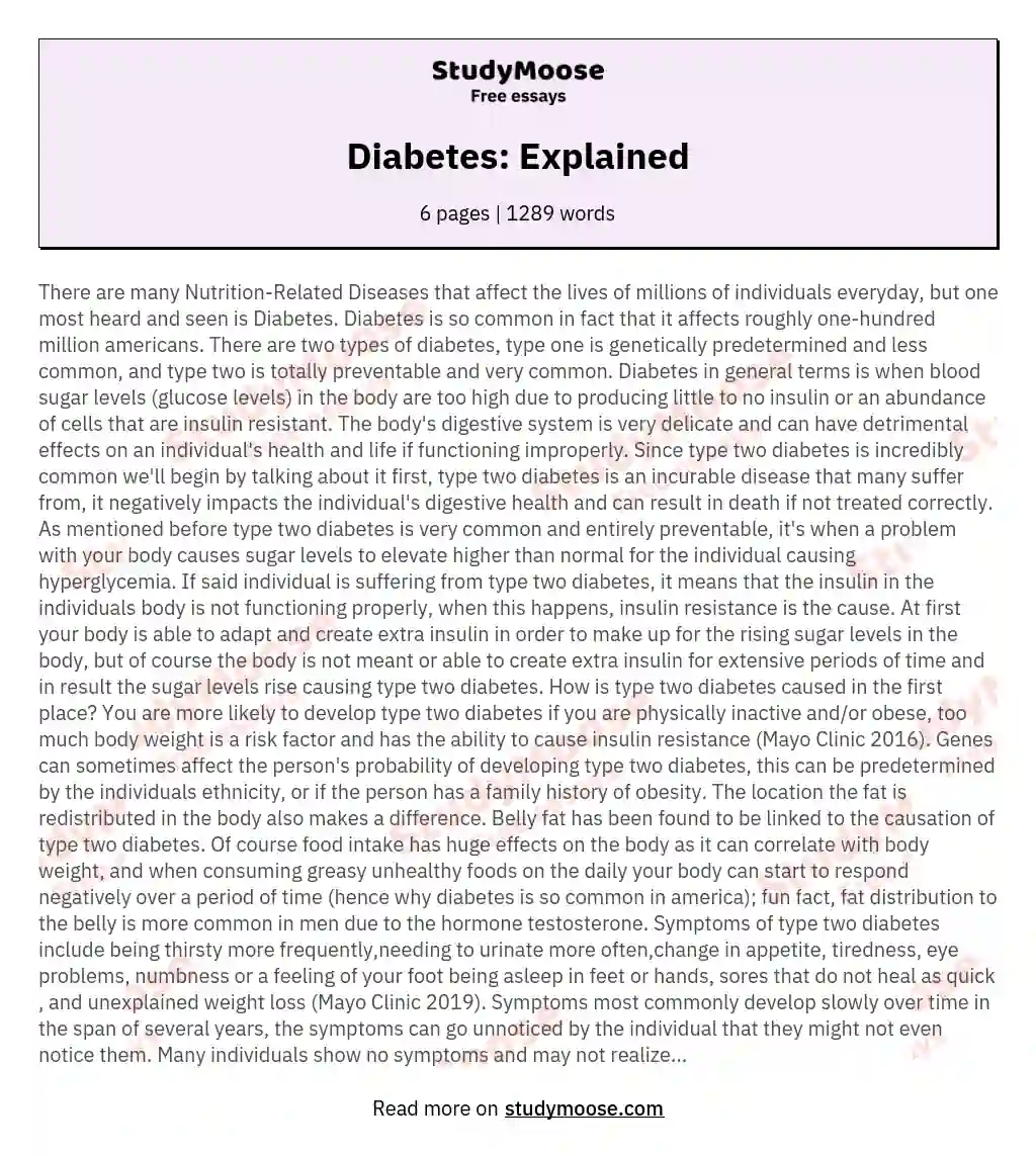 Diabetes: Explained essay