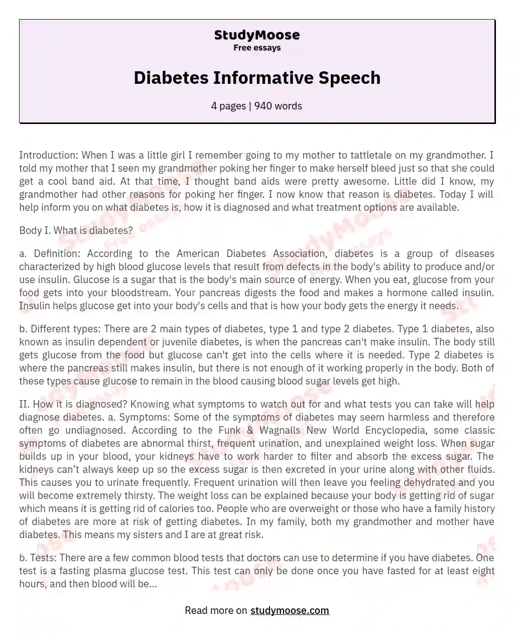Understanding Diabetes: Diagnosis, Management, and Care essay