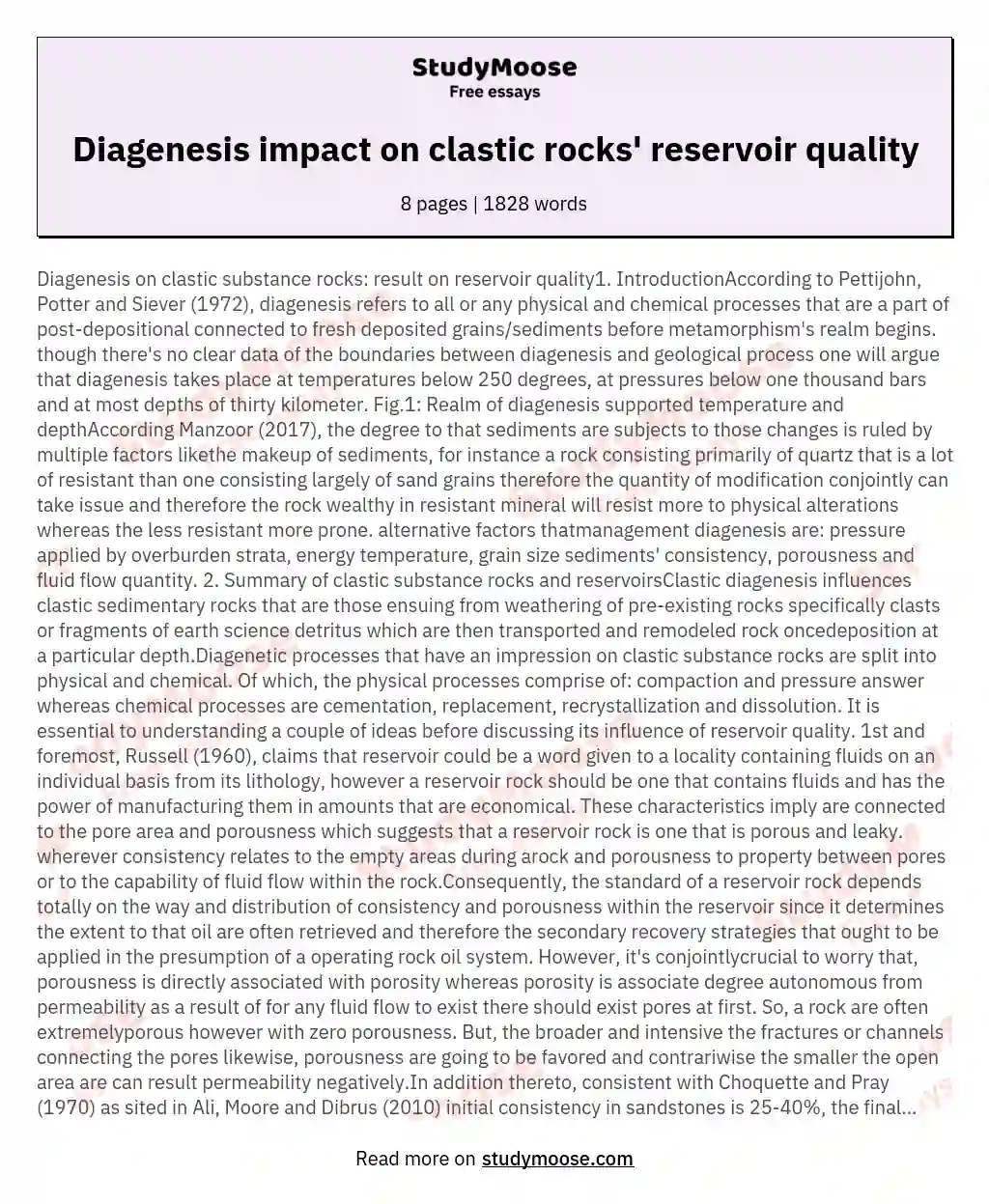 Diagenesis on clastic substance rocks result on reservoir quality1 IntroductionAccording to Pettijohn