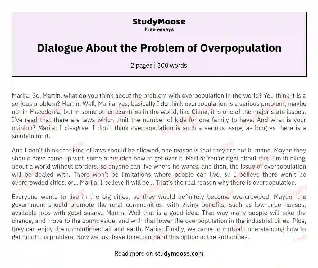 Dialogue About the Problem of Overpopulation
