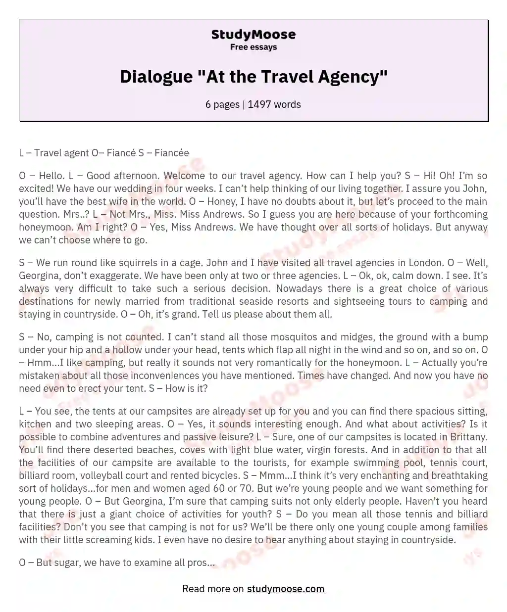 Dialogue "At the Travel Agency" essay