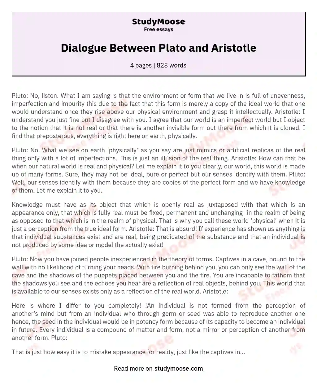 Dialogue Between Plato and Aristotle