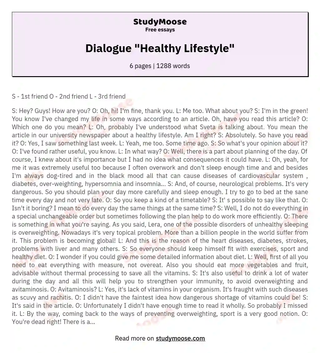 Dialogue "Healthy Lifestyle" essay