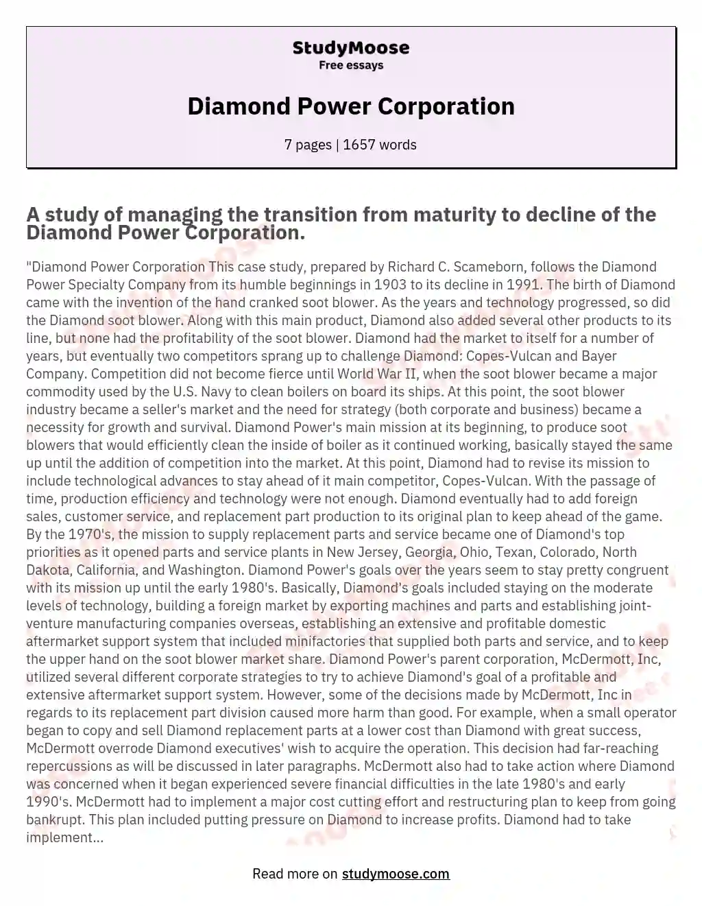 Diamond Power Corporation essay