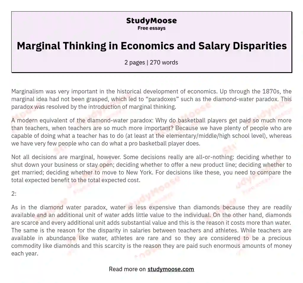Marginal Thinking in Economics and Salary Disparities essay