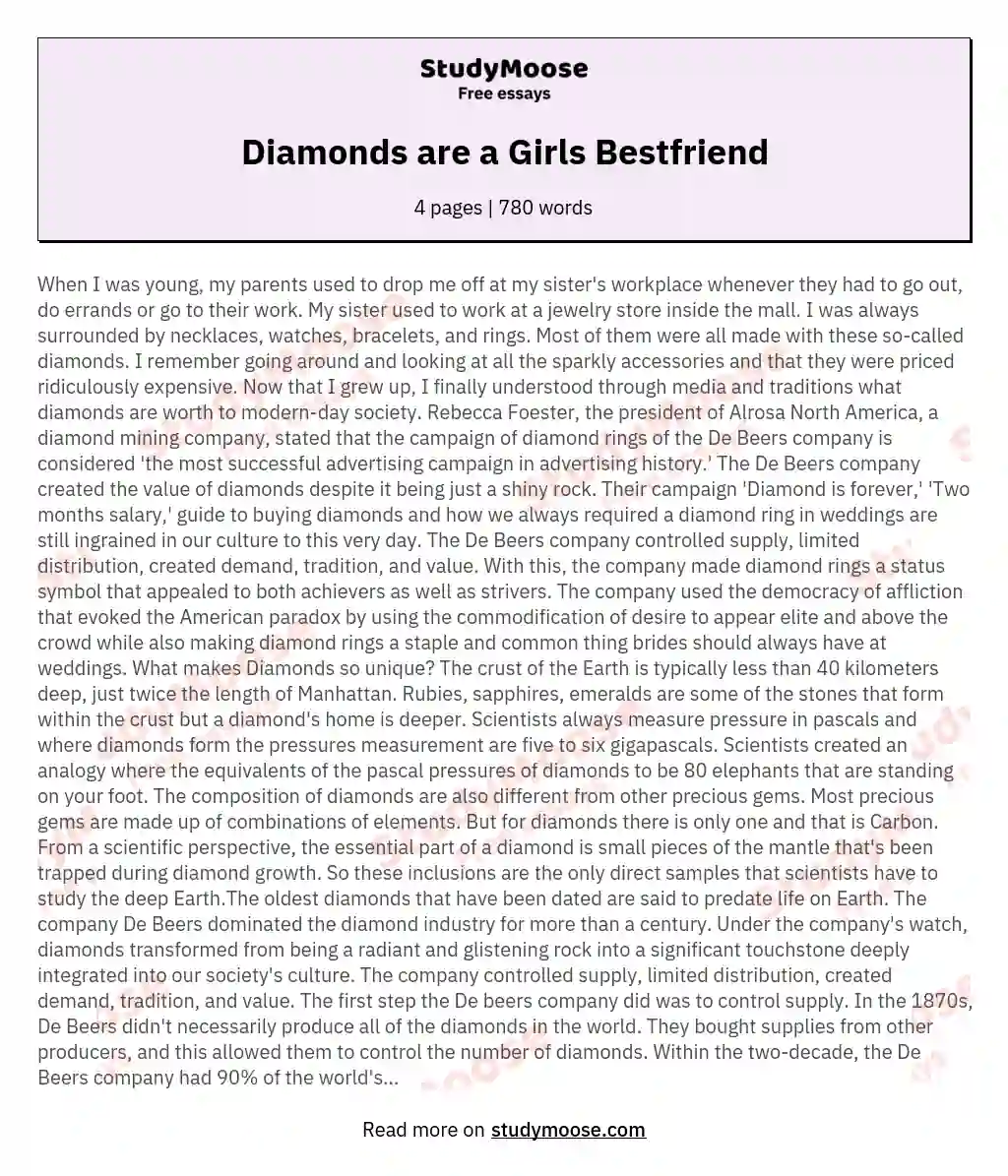 Diamonds are a Girls Bestfriend essay