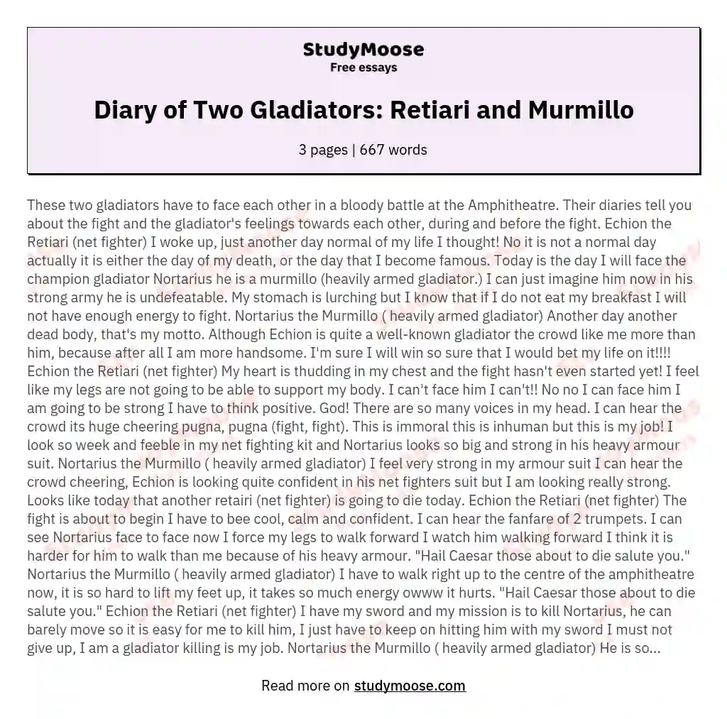 Diary of Two Gladiators: Retiari and Murmillo essay