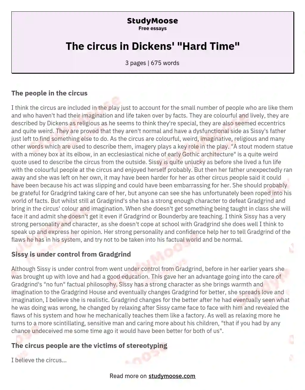 The circus in Dickens' "Hard Time"