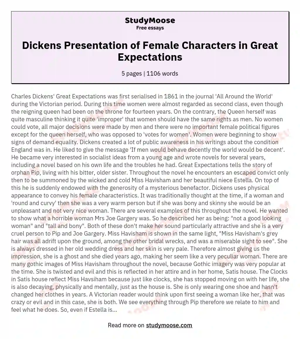 Dickens Presentation of Female Characters in Great Expectations