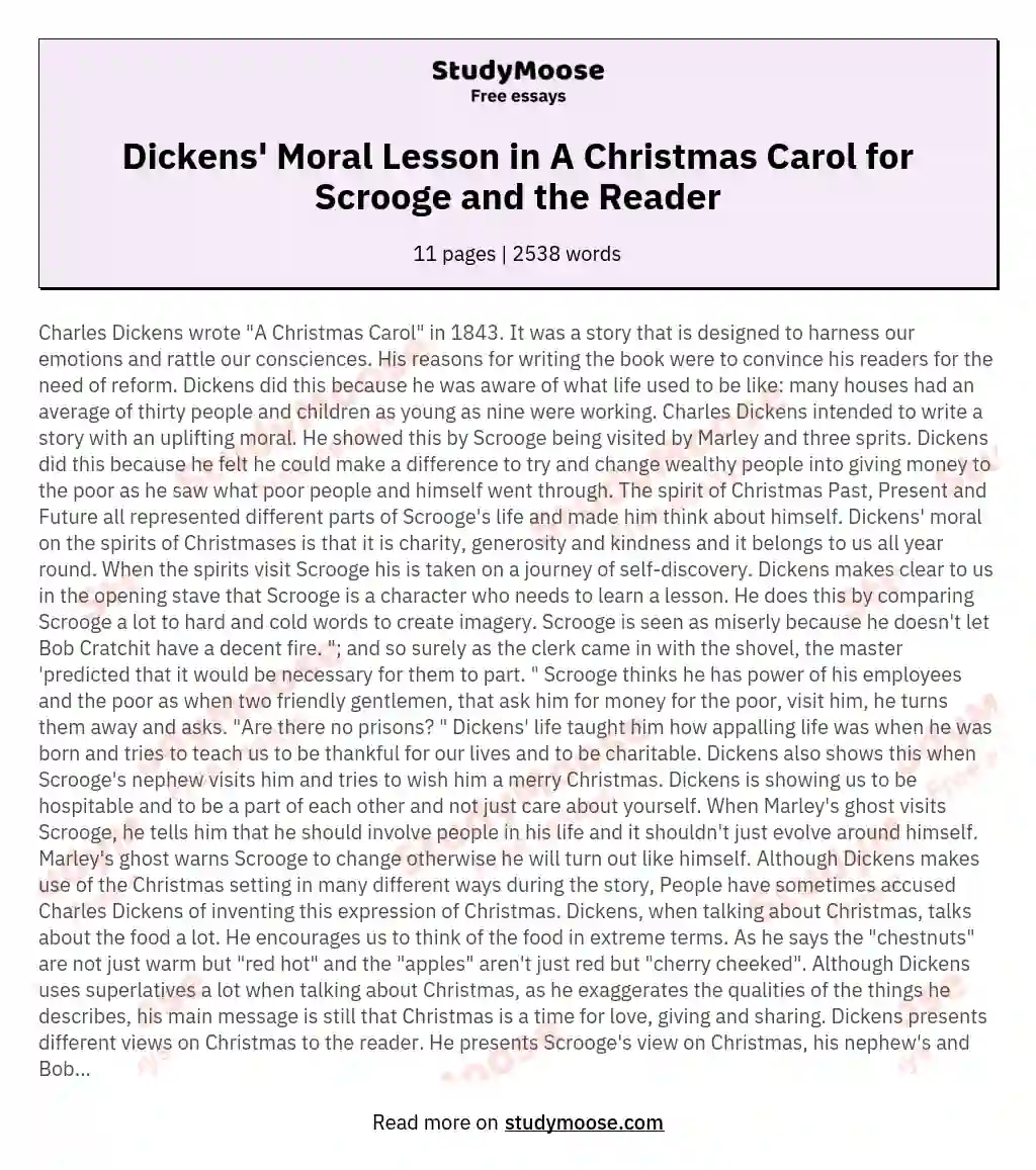 Dickens' Moral Lesson in A Christmas Carol for Scrooge and the Reader essay