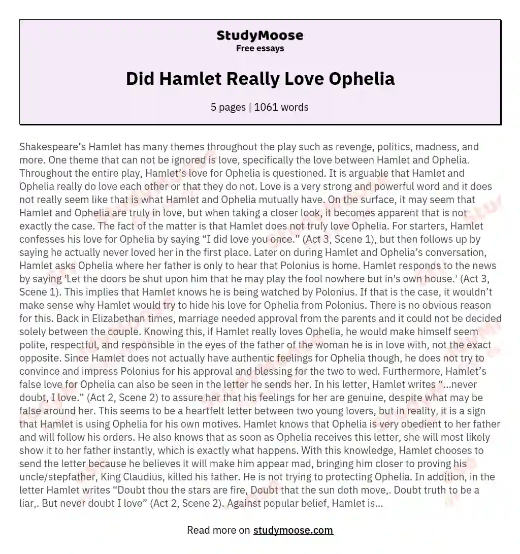 Did Hamlet Really Love Ophelia