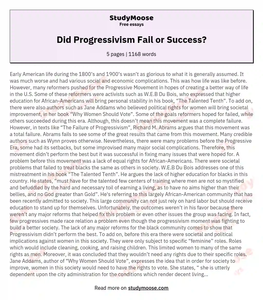 Did Progressivism Fail or Success? essay