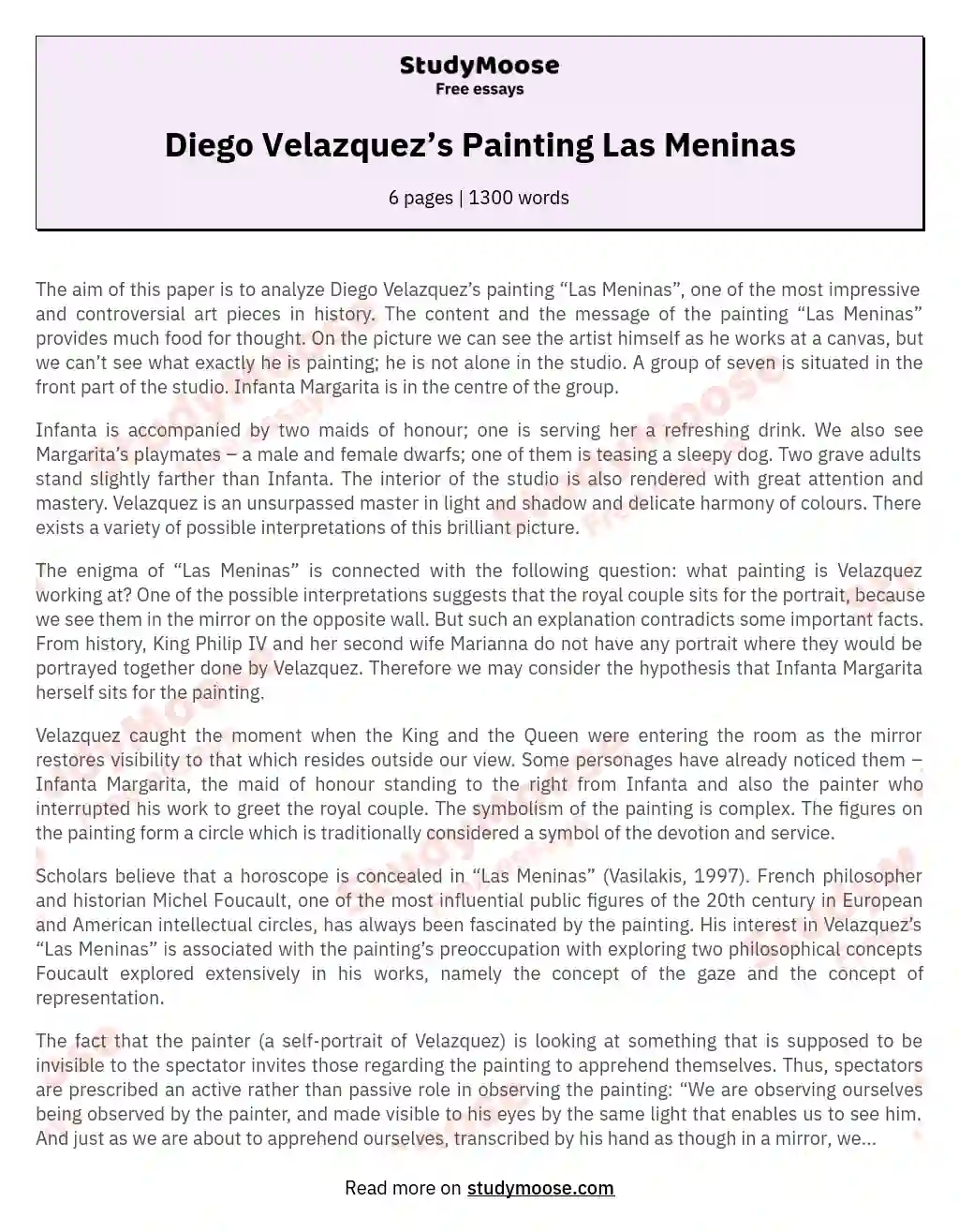 Diego Velazquez’s Painting Las Meninas