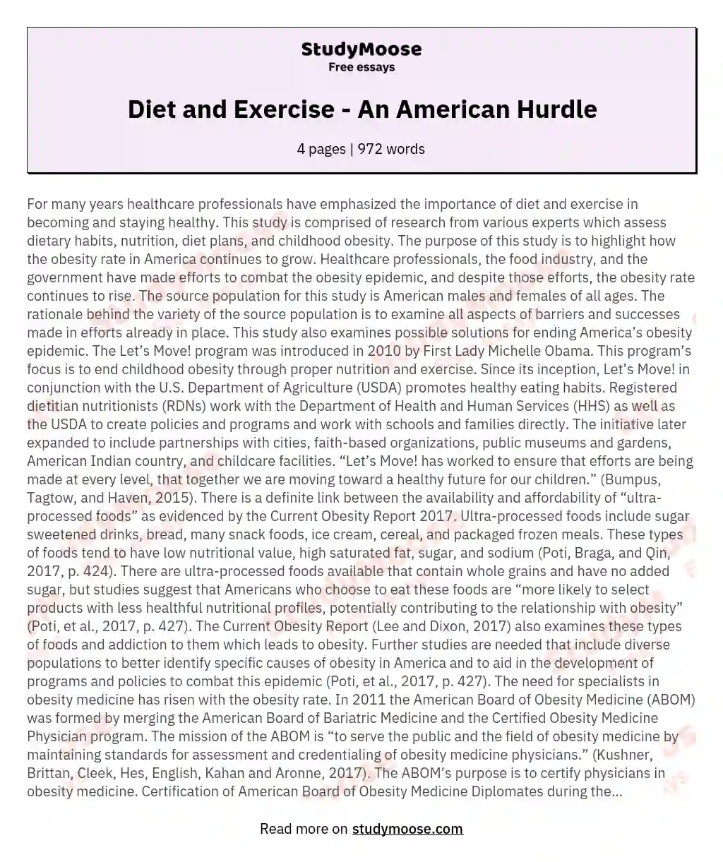 Diet and Exercise - An American Hurdle essay