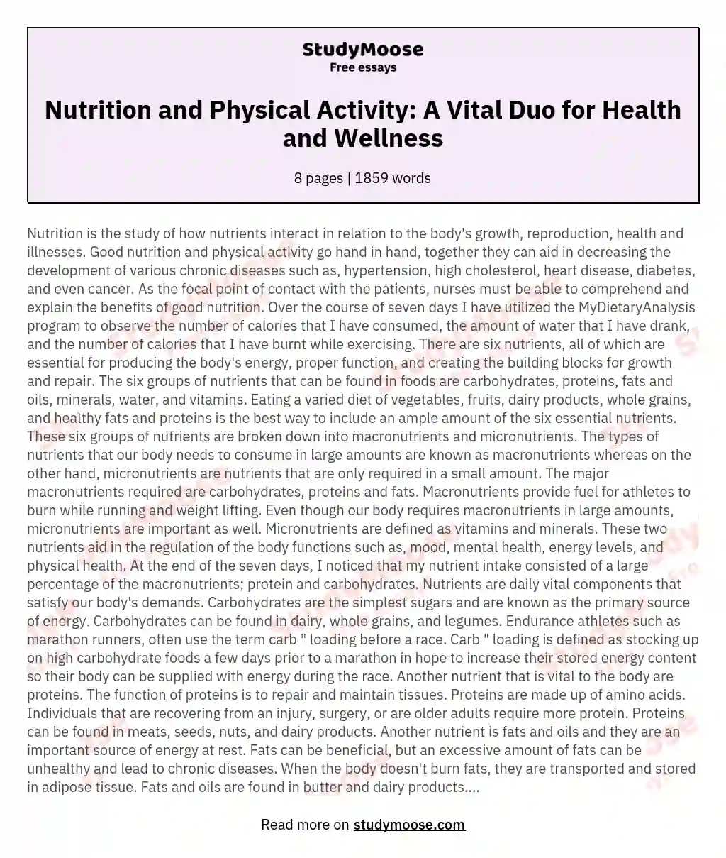 Nutrition and Physical Activity: A Vital Duo for Health and Wellness essay
