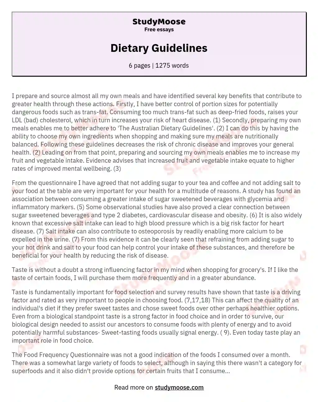 Dietary Guidelines essay