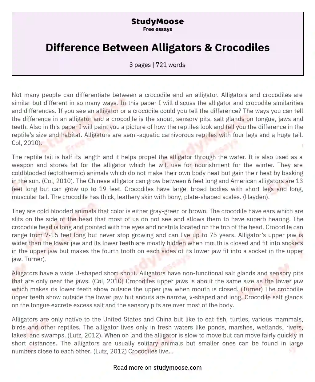Difference Between Alligators & Crocodiles essay