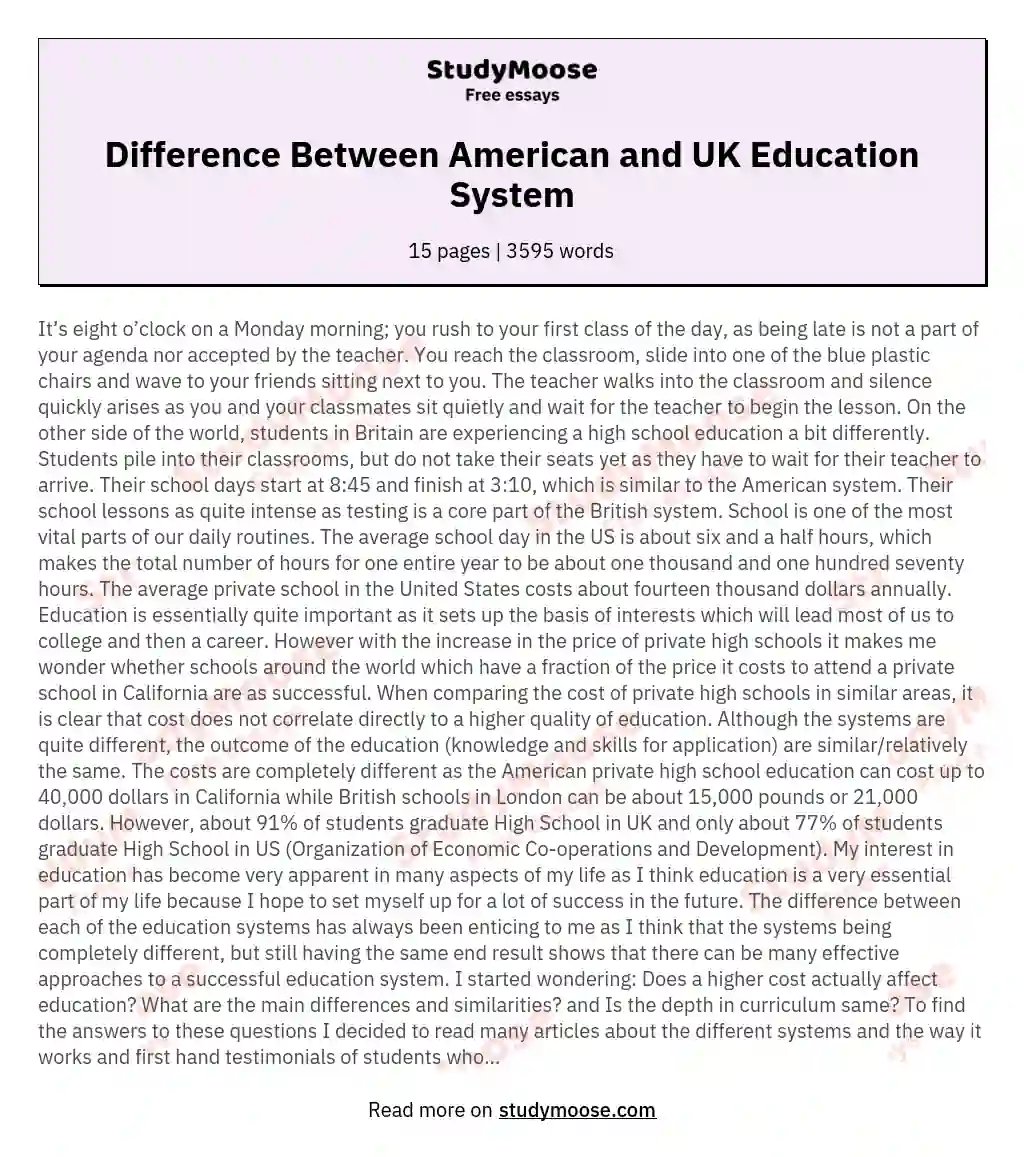 Difference Between American and UK Education System essay