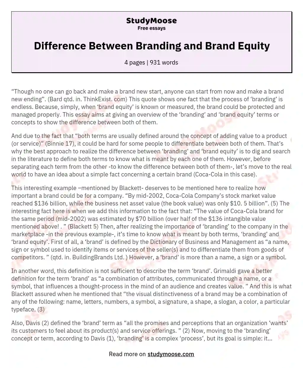 Difference Between Branding and Brand Equity essay