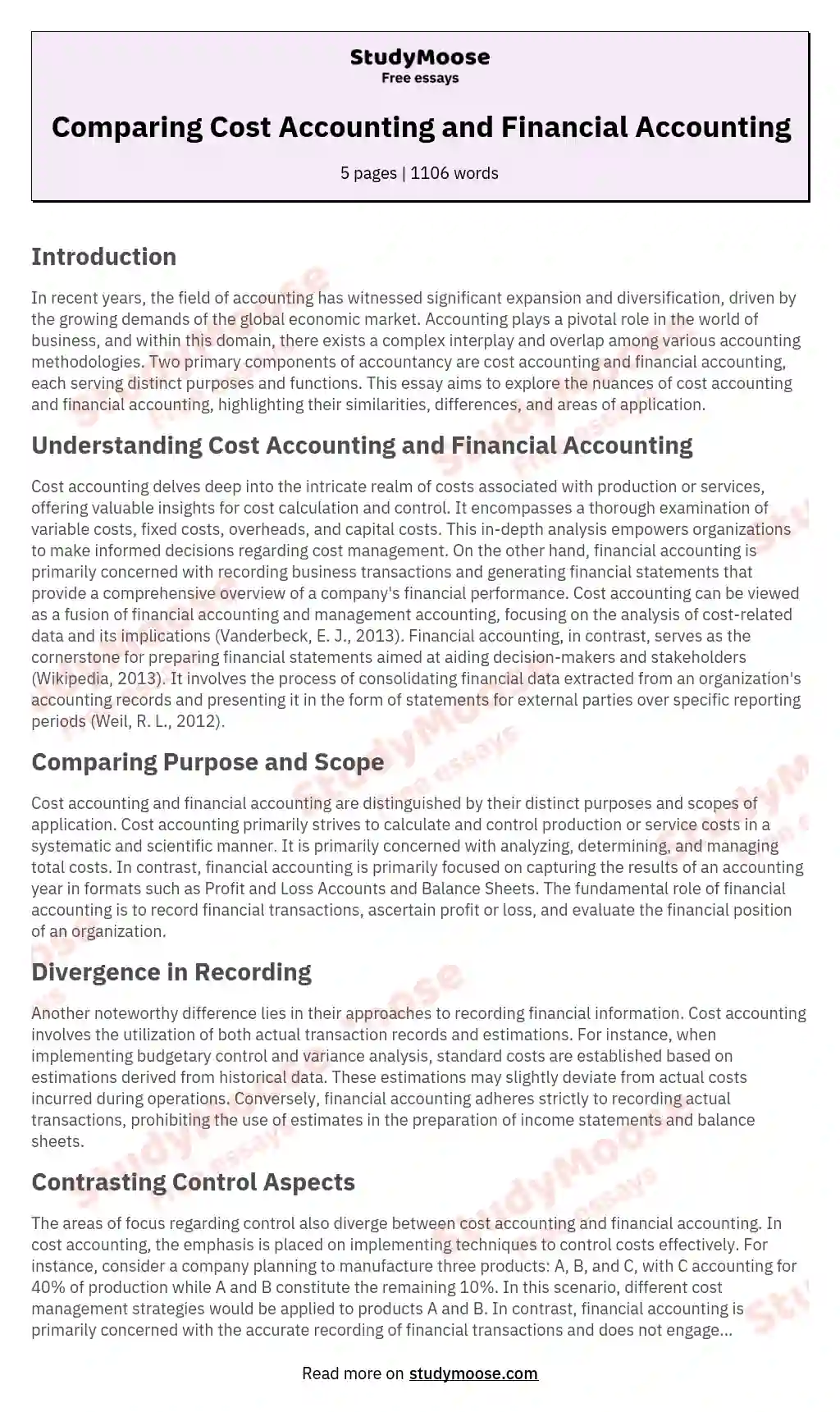 Comparing Cost Accounting and Financial Accounting essay