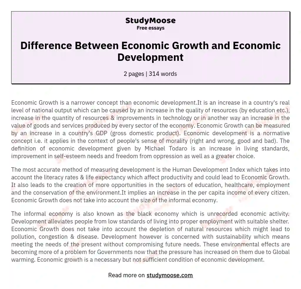 Difference Between Economic Growth and Economic Development essay