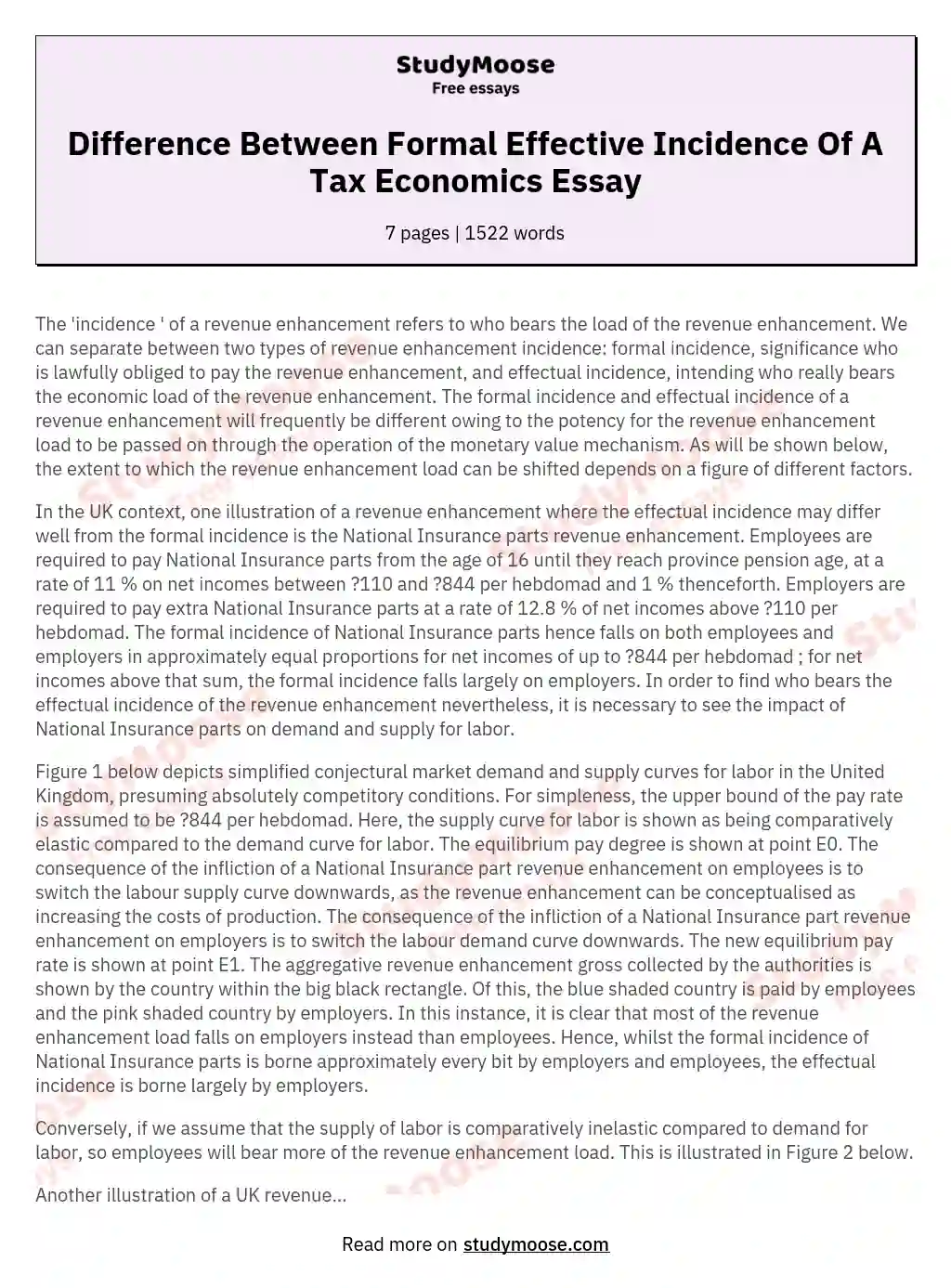Difference Between Formal Effective Incidence Of A Tax Economics Essay essay