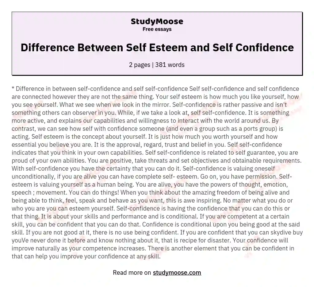 Difference Between Self Esteem and Self Confidence essay