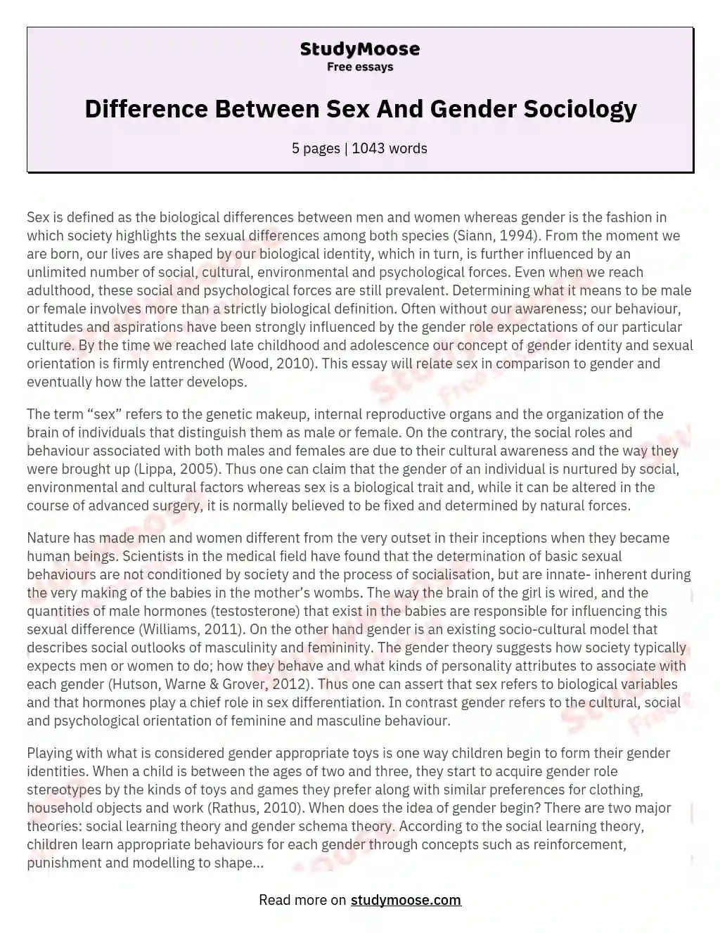 Difference Between Sex And Gender Sociology essay