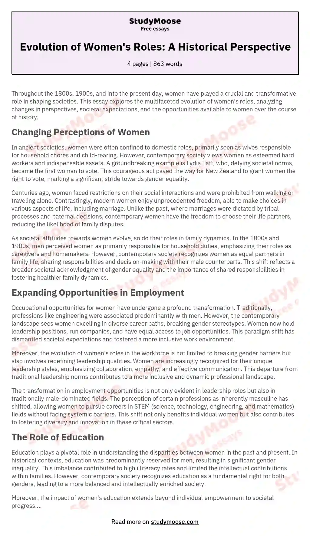 Evolution of Women's Roles: A Historical Perspective essay