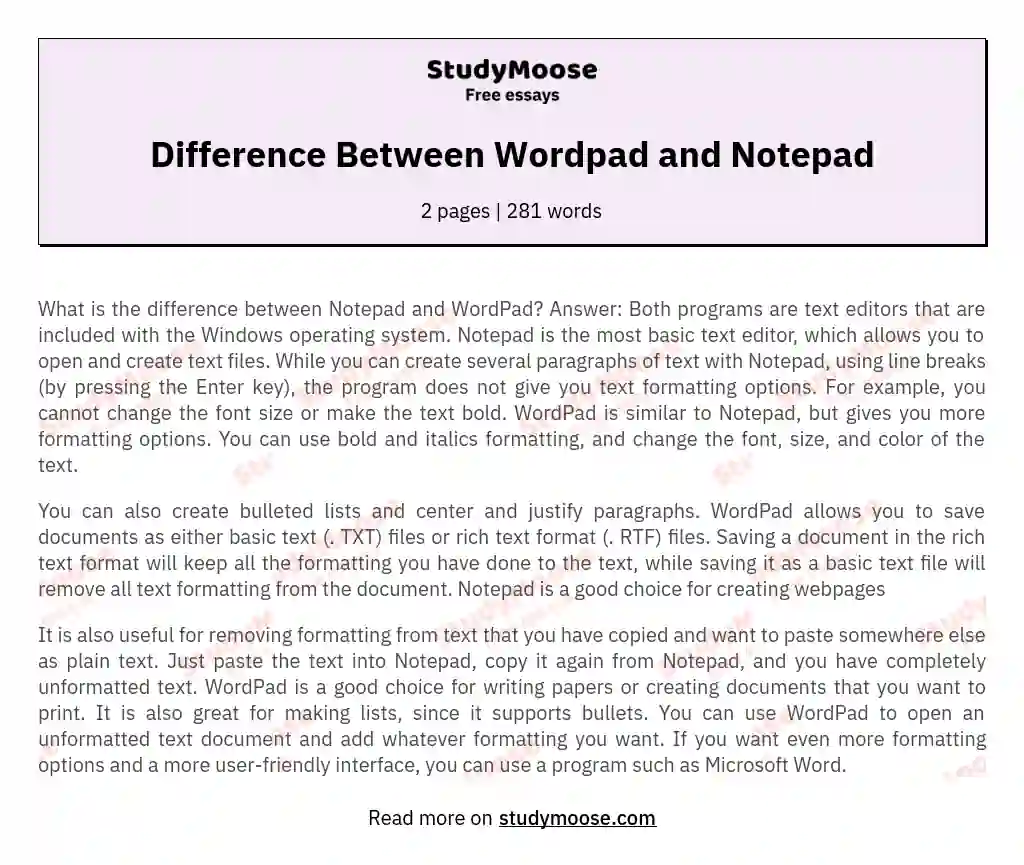 Difference Between Wordpad and Notepad essay