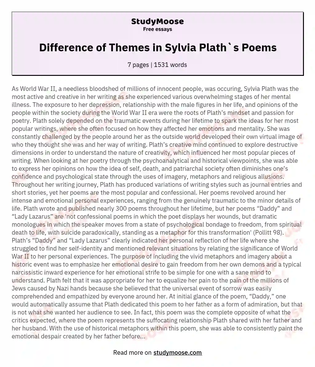 Difference of Themes in Sylvia Plath`s Poems essay