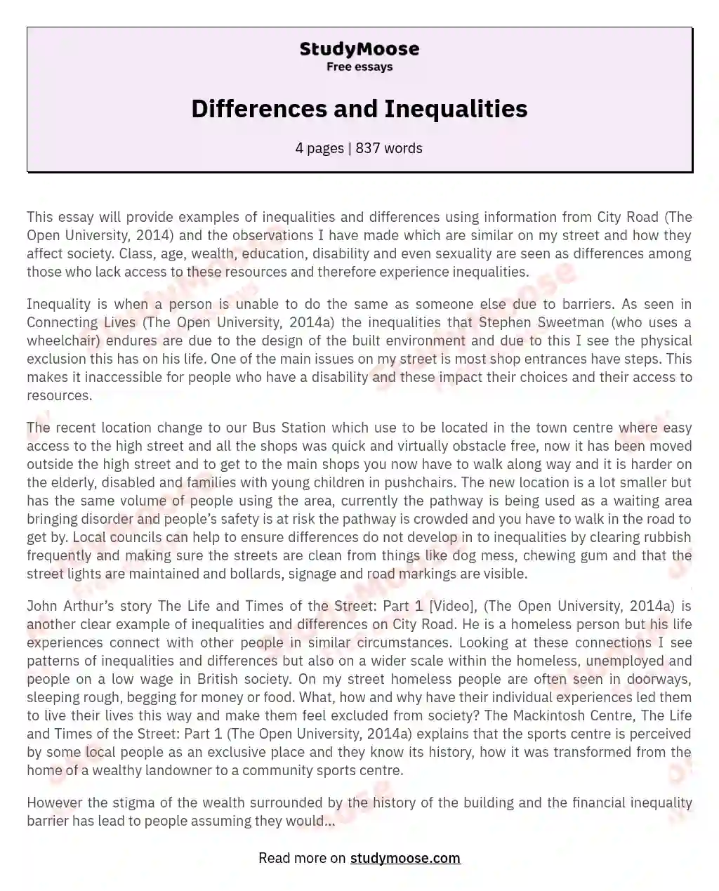 Differences and Inequalities essay