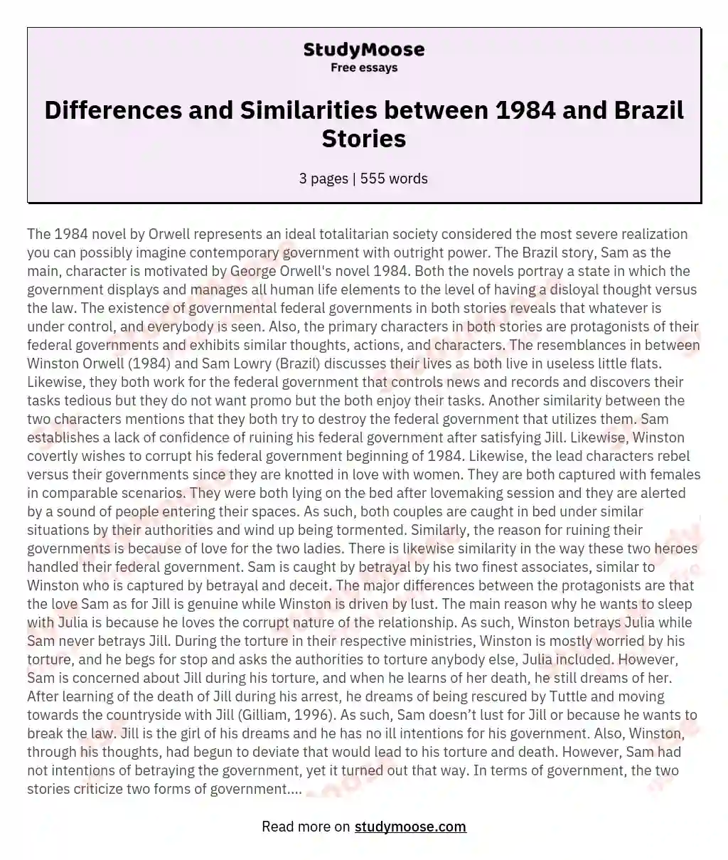 Differences and Similarities between 1984 and Brazil Stories