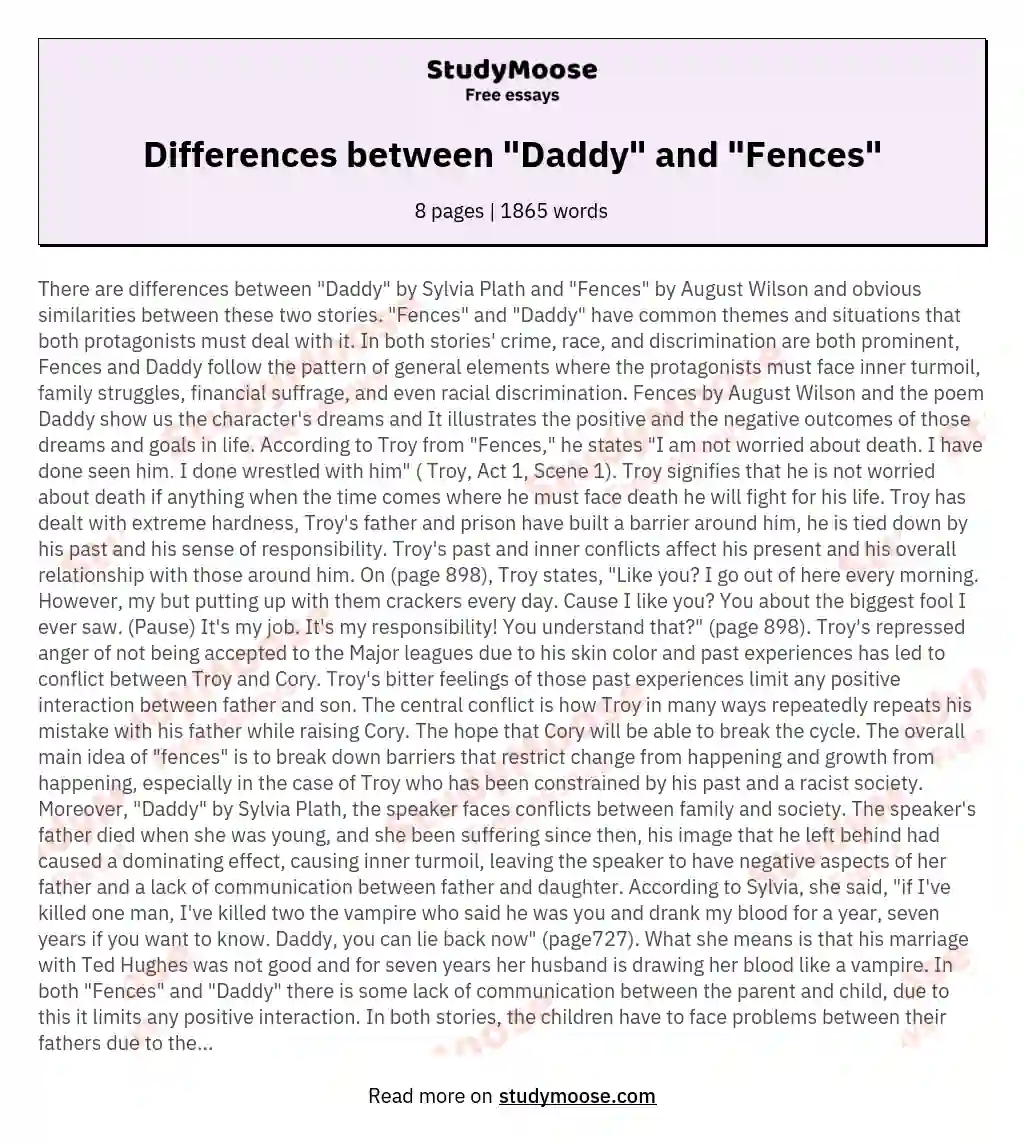 Differences between "Daddy" and "Fences"