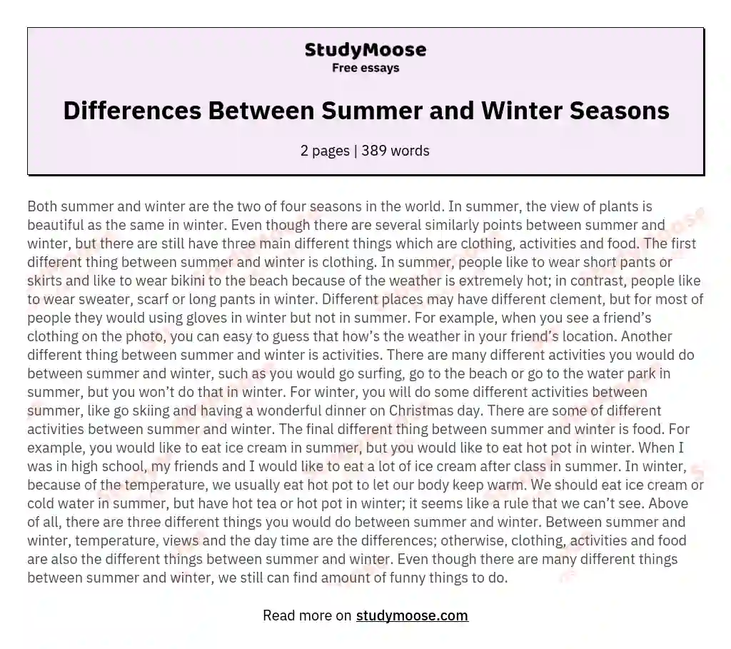 compare and contrast summer and winter essay