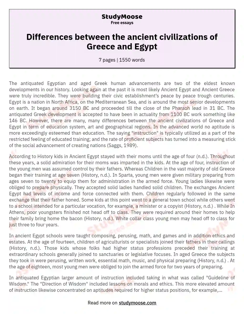 Differences between the ancient civilizations of Greece and Egypt essay