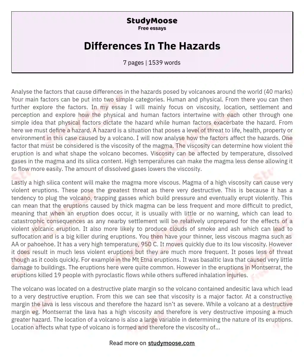 Differences In The Hazards essay