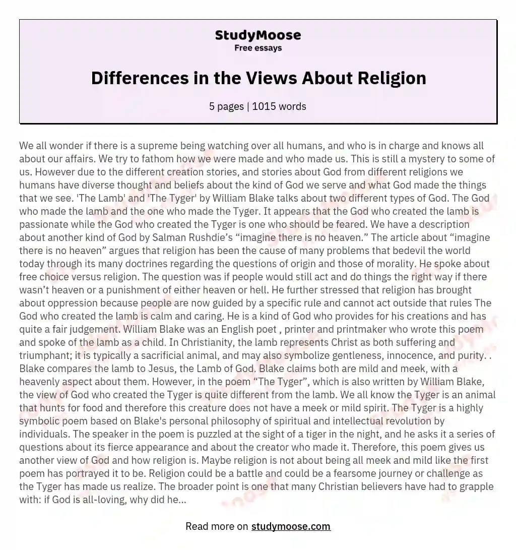  Differences in the Views About Religion  essay
